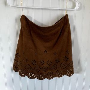 Faux Suede Laser Cut Mini Skirt, S